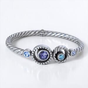 Brighton Halo Hinged Bangle Bracelet Swarovski Crystals Silver Lavender Blue